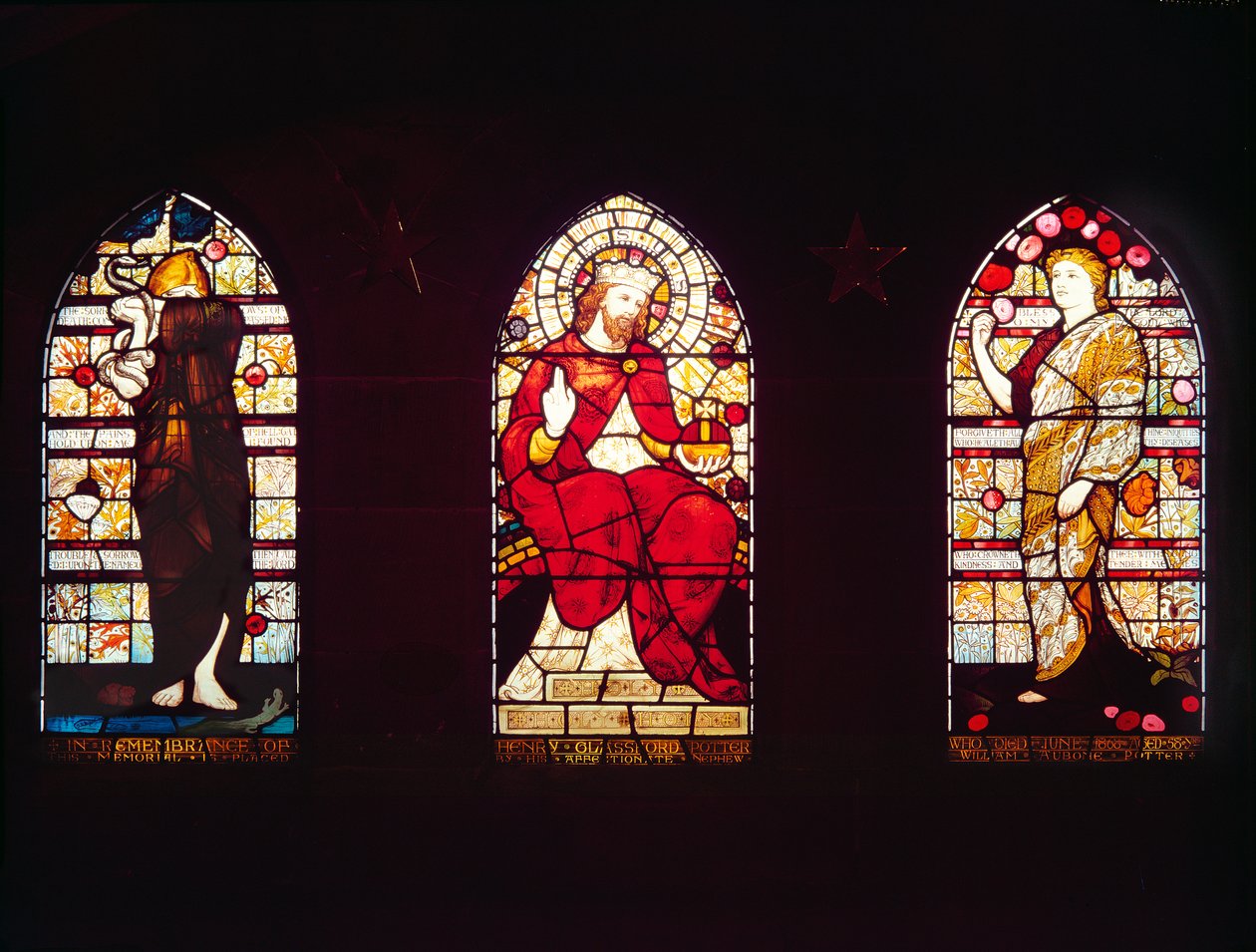 Psaume 116, Christ en gloire, Psaume 103, Église Saint-Nicolas, Cramlington (vitrail), 1872 - Daniel Cottier