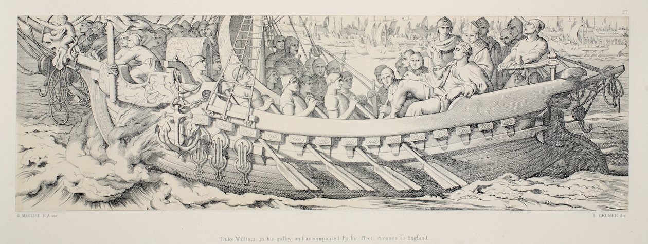 Le duc Guillaume, dans sa galère, accompagné de sa flotte, traverse vers l