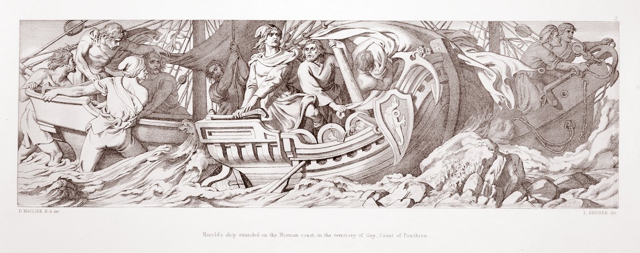 Le navire de Harold échoué sur la côte normande, dans le territoire de Guy, comte de Ponthieu, de 