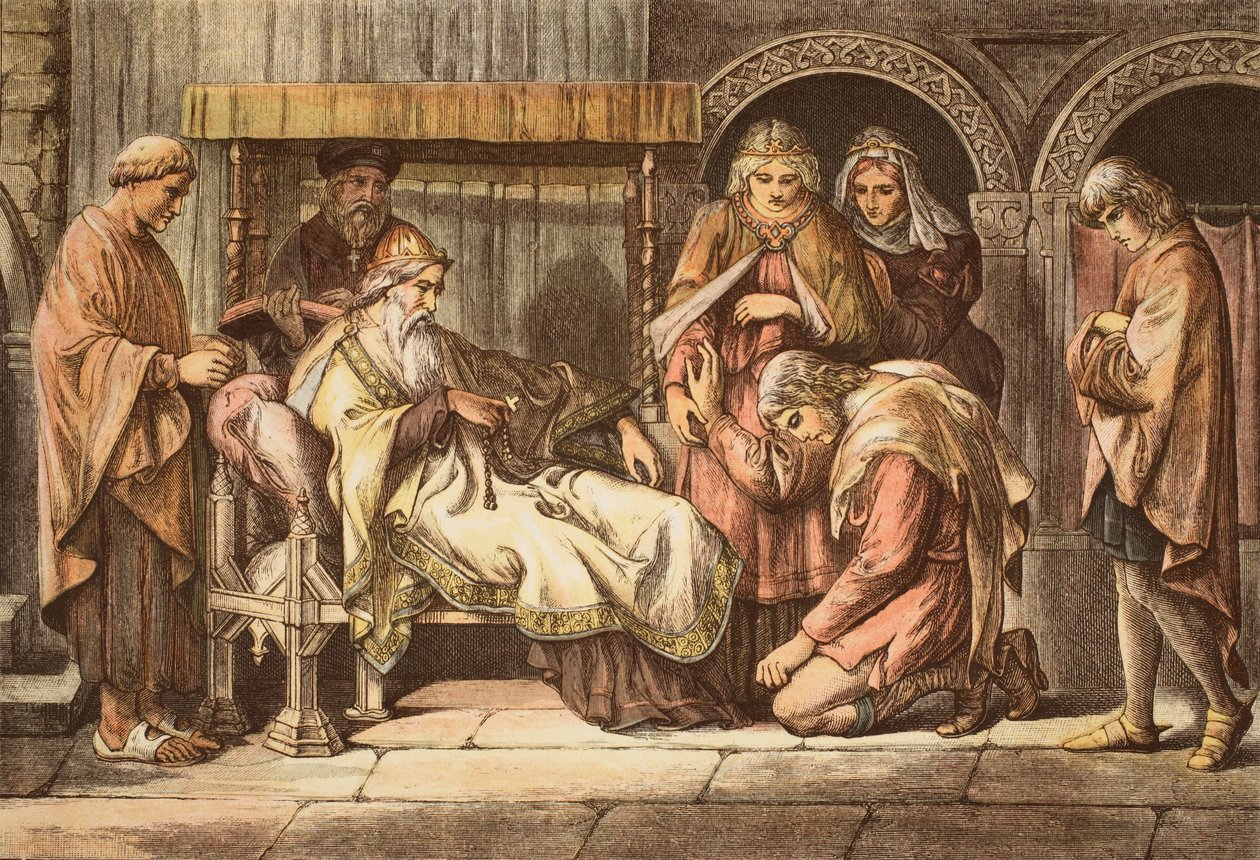 Harold, de retour de Normandie, se présente à Édouard le Confesseur, gravé par JD Cooper - Daniel Maclise