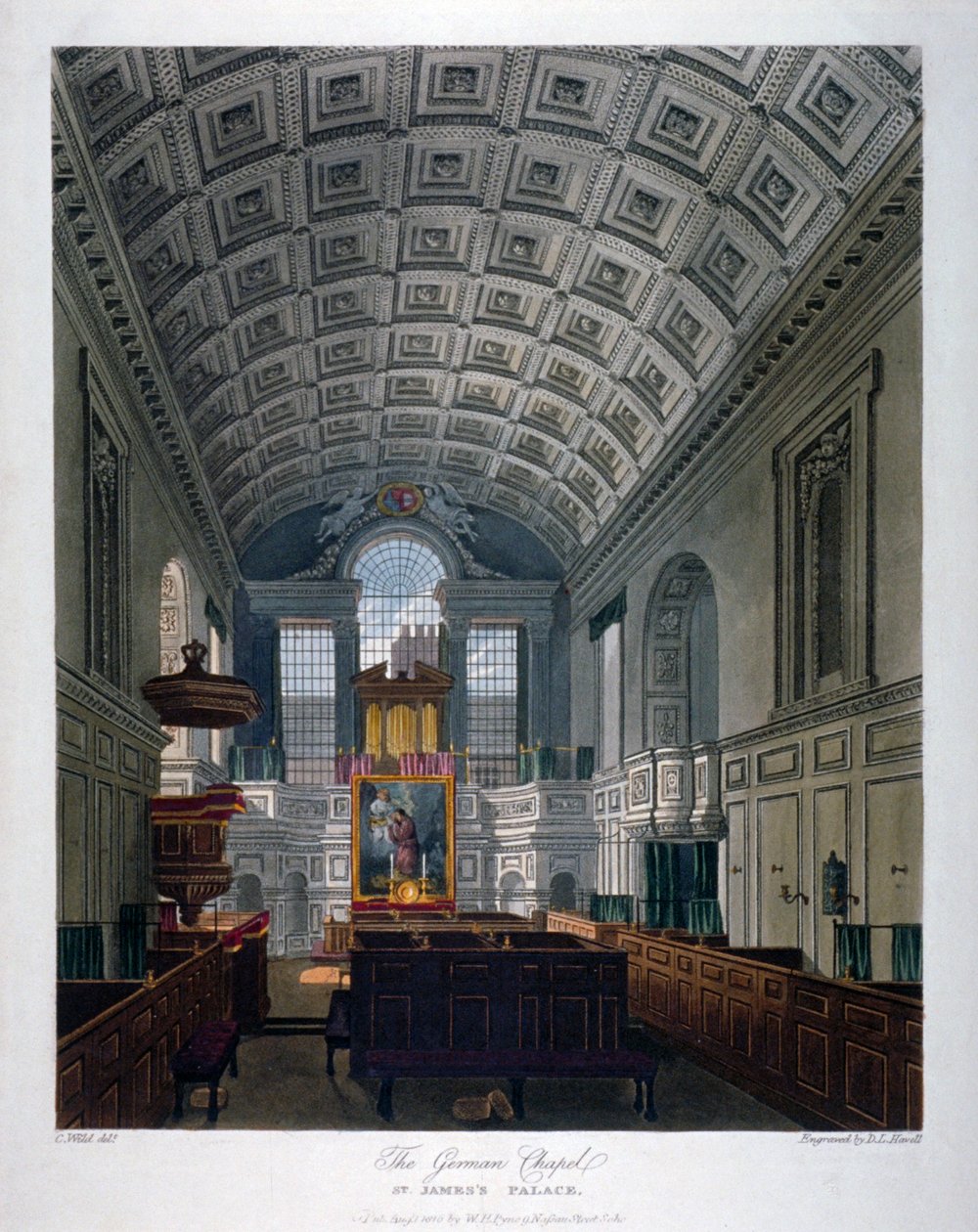 Vue intérieure de la Chapelle Royale au Palais de St James, Westminster, Londres, 1816 - Daniel Havell