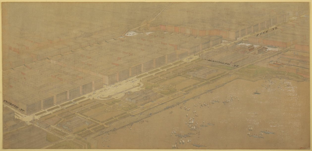 Planche 114 de The Plan of Chicago, 1909 : Chicago. Boulevard et promenade proposés sur Michigan Avenue et Pine Street - Daniel Hudson Burnham