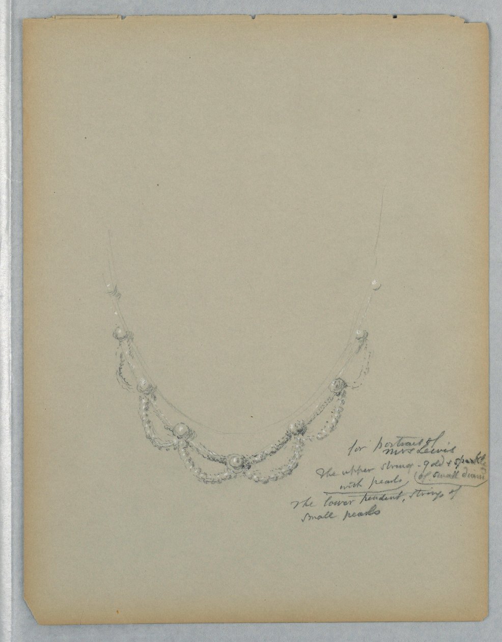 Dessin, étude du collier dans le portrait de Mme George Lewis, fin du XIXe siècle - Daniel Huntington