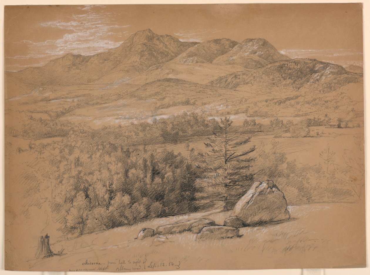 Dessin, vue du mont Chocorua, depuis la colline à droite de la route d
