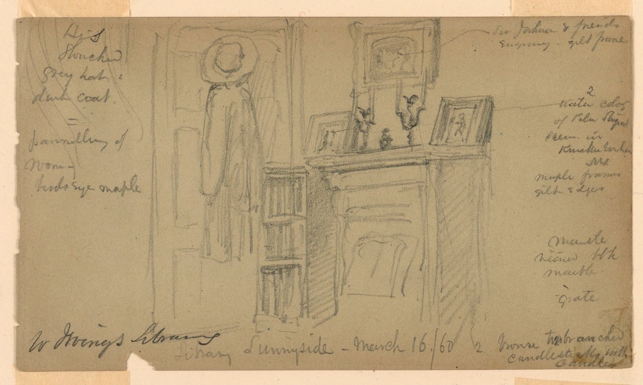 Dessin, bibliothèque de Washington Irving à Sunnyside, 16 mars 1860 - Daniel Huntington