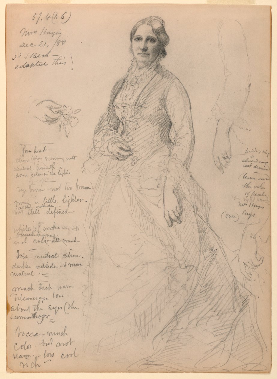 Mme Rutherford B. Hayes debout, études de bras et de mains - Daniel Huntington