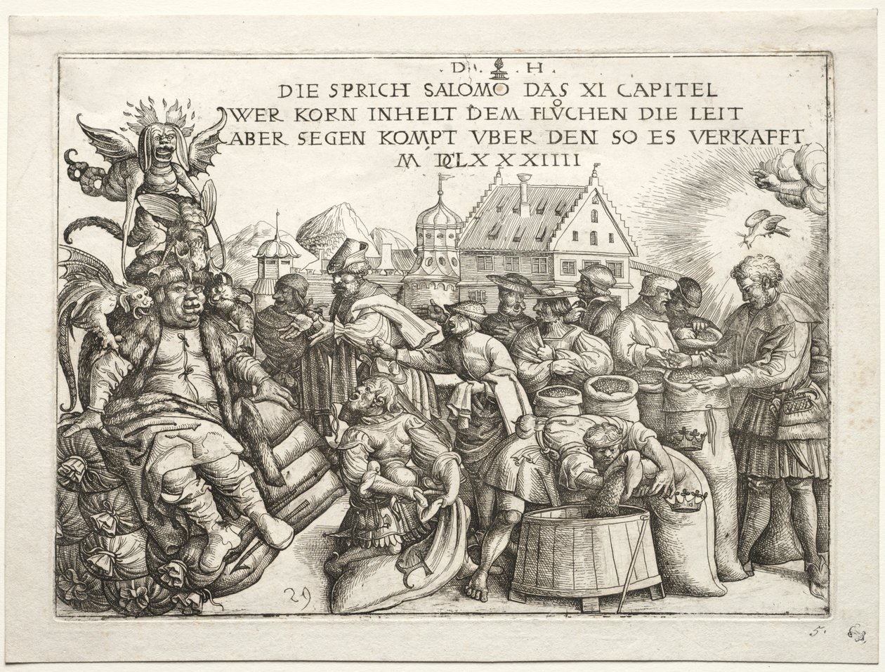 Illustration des proverbes XI (Les thésauriseurs de grain) - Daniel I Hopfer