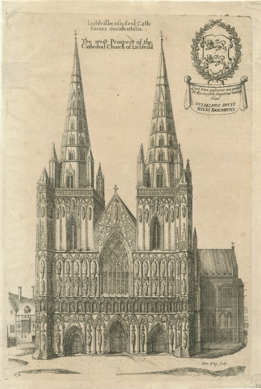 Cathédrale de Lichfield - Façade Ouest : gravure, nd [?fin 17e siècle] - Daniel King