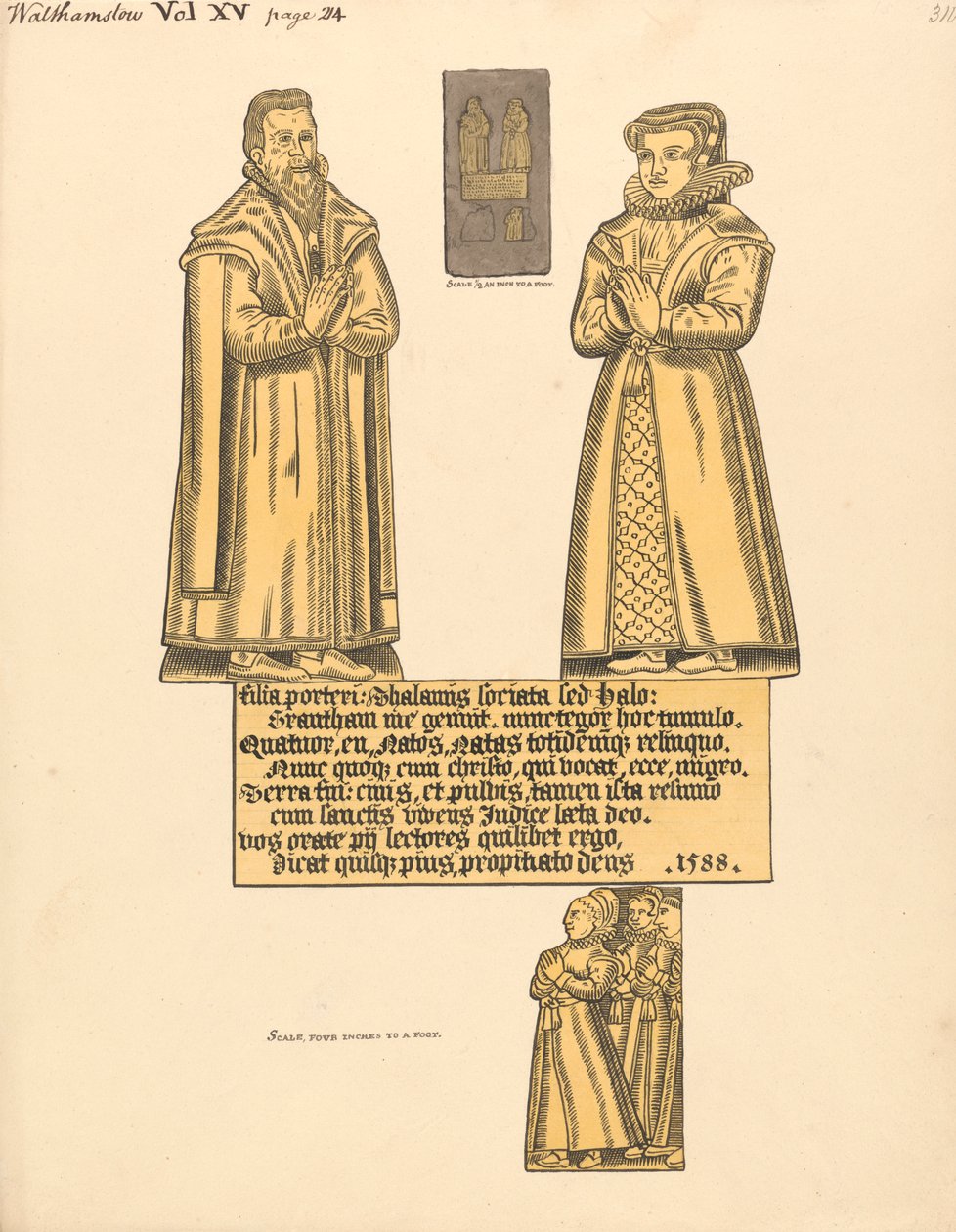 Plaque de laiton pour Mme Hale, fille de Porter, église de Walthamstow - Daniel Lysons