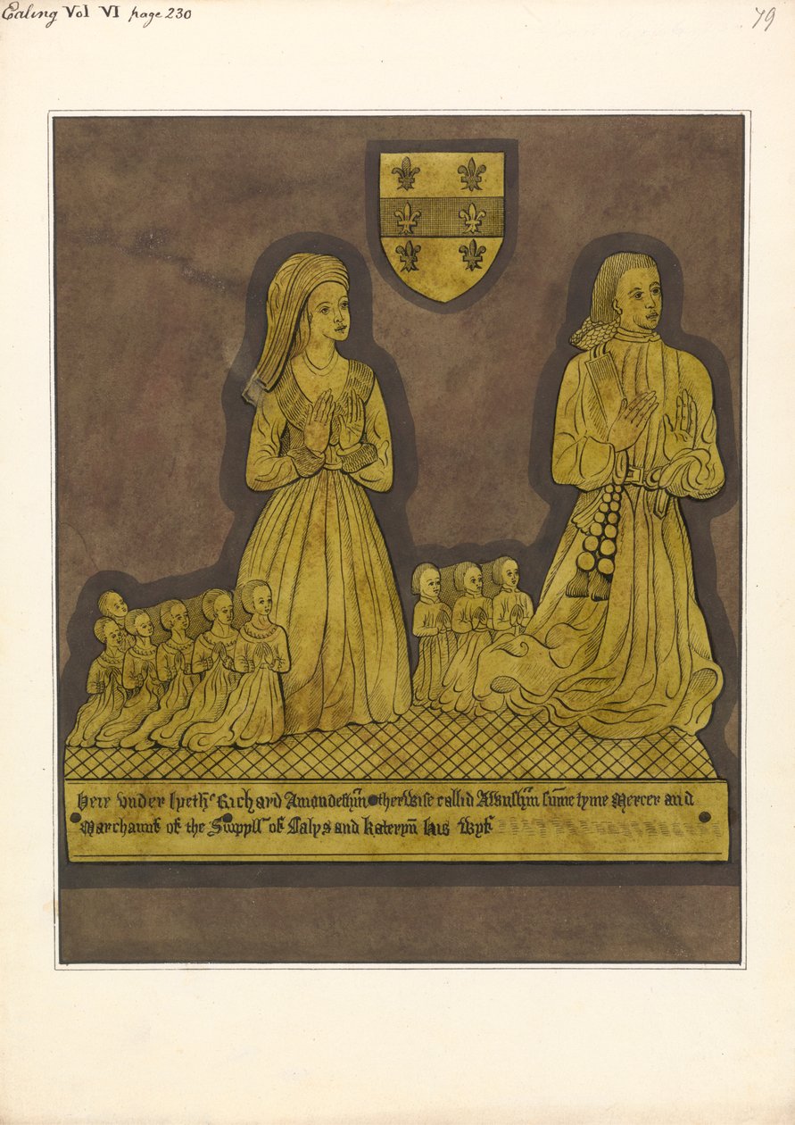 Plaque de laiton pour Richard Amondesham et sa femme Katherine, église d