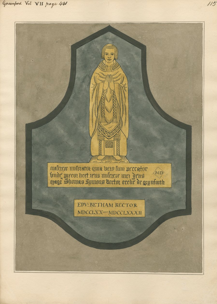 Plaque de laiton pour Thomas Symons de l