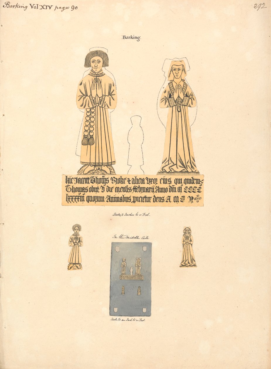 Plaque de laiton pour Thomas et Alicia Broke, église paroissiale de St. Margaret, Barking - Daniel Lysons
