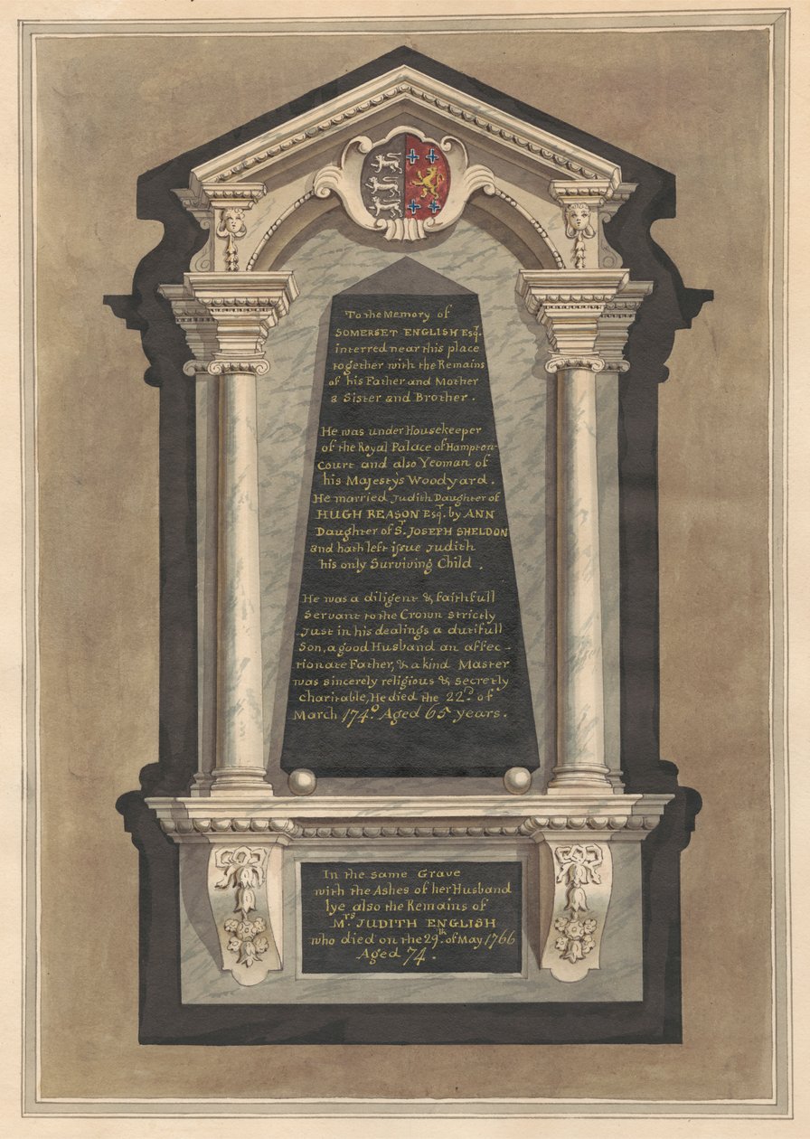 Mémorial à Somerset English, sa femme Judith, sa mère, son père, une sœur et un frère de l