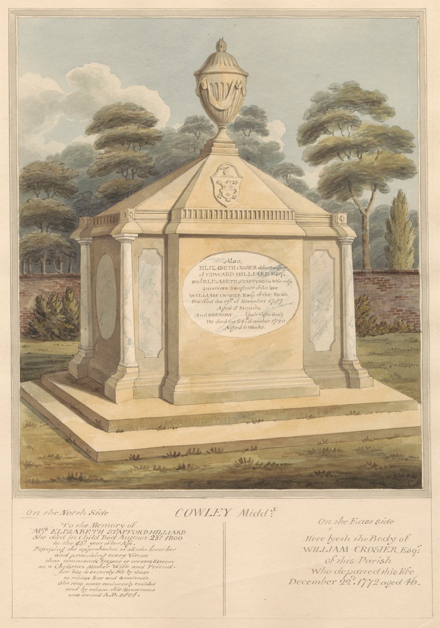 Tombe de Mme Elizabeth Stafford Hilliard, Elizabeth Grosier, Gregory Grosier et William Grosier - Daniel Lysons