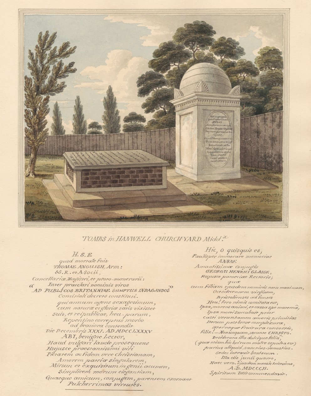 Tombes de Thomas Anguish et Anna Glasse, du cimetière de Hanwell - Daniel Lysons