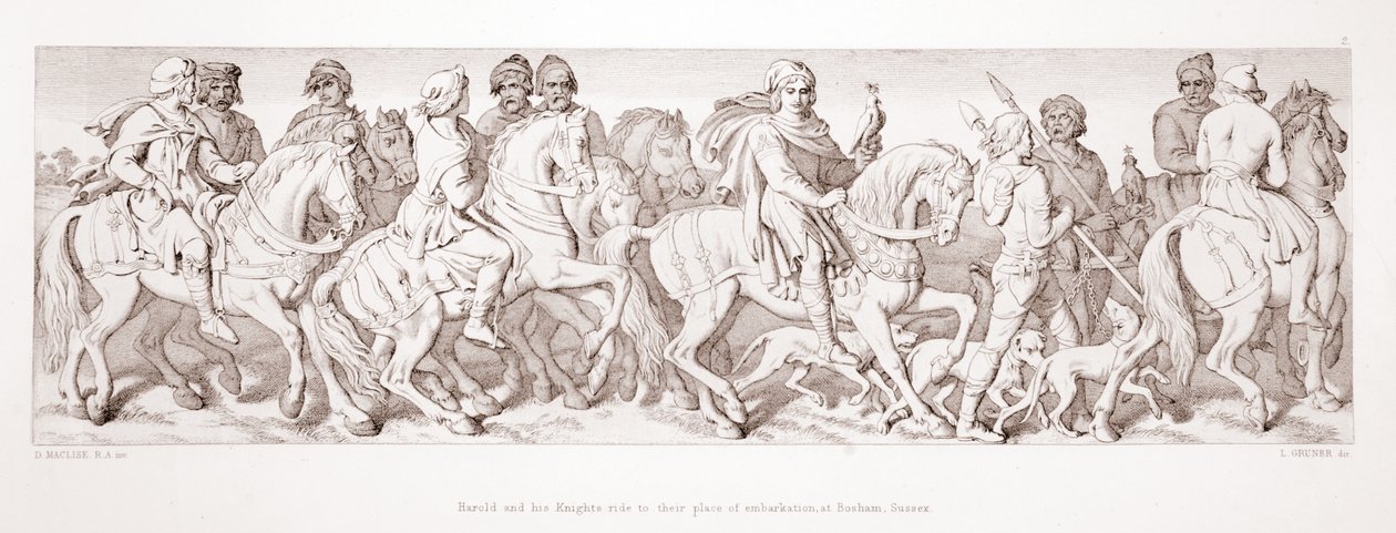 Harold et ses chevaliers se rendent à leur lieu d