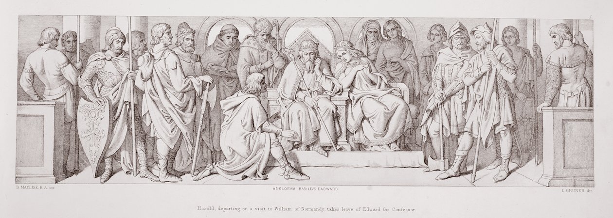 Harold, partant en visite chez Guillaume de Normandie, prend congé d