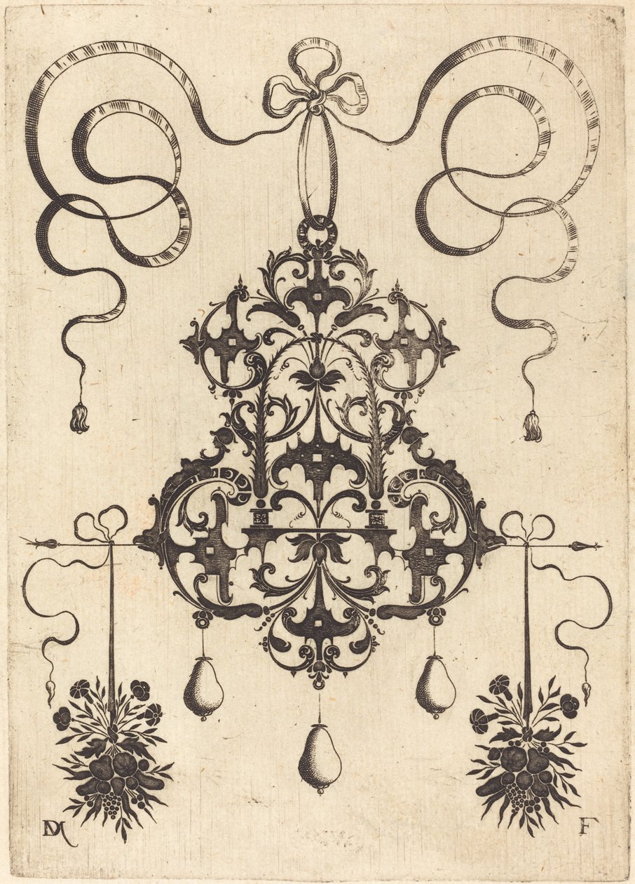 Grand pendentif, en bas à gauche et à droite deux bouquets d