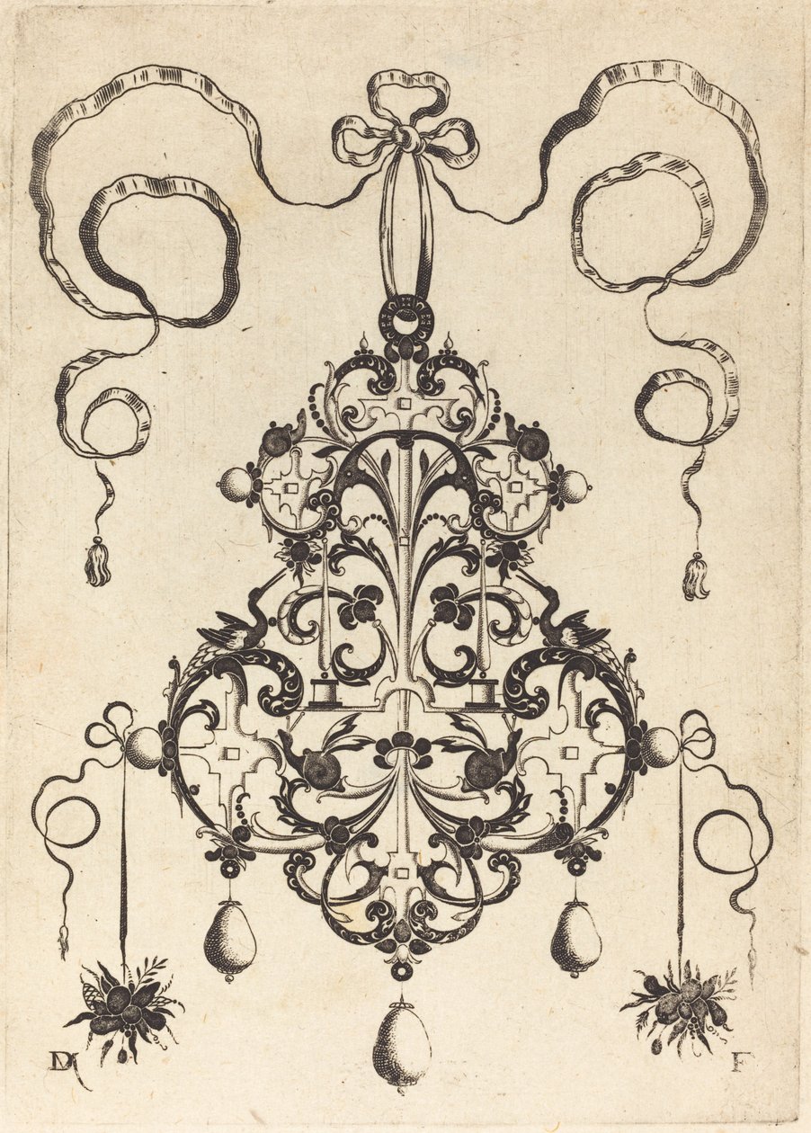 Grand pendentif, en bas à gauche et à droite deux bouquets d