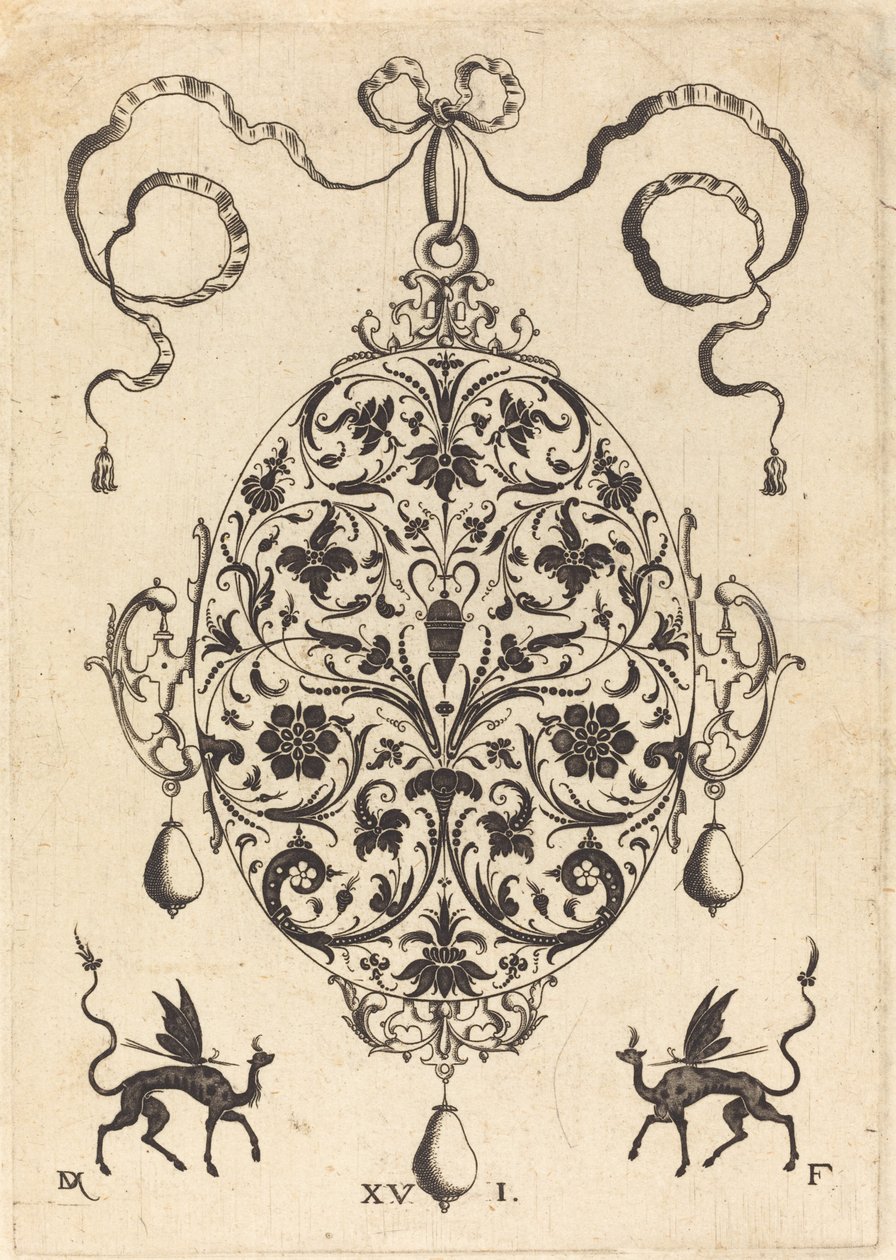 Grand pendentif, ovale vertical avec ornement floral - Daniel Mignot