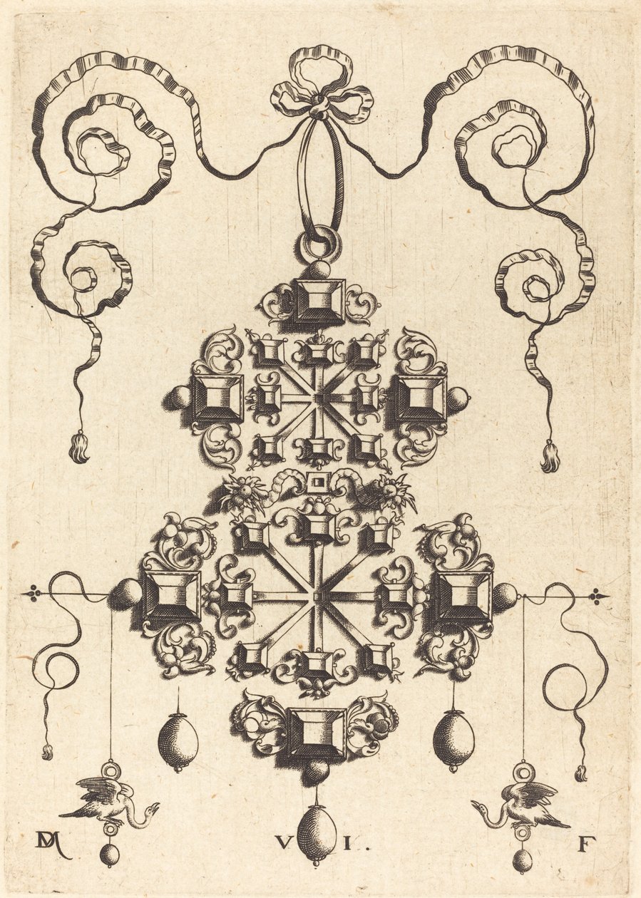 Grand pendentif avec deux doubles croix, entouré de six grandes et seize petites pierres de table - Daniel Mignot