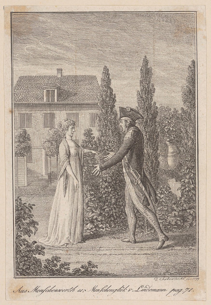 Auguste trouve Élise, qui lui montre la tombe de son père - Daniel Nikolaus Chodowiecki