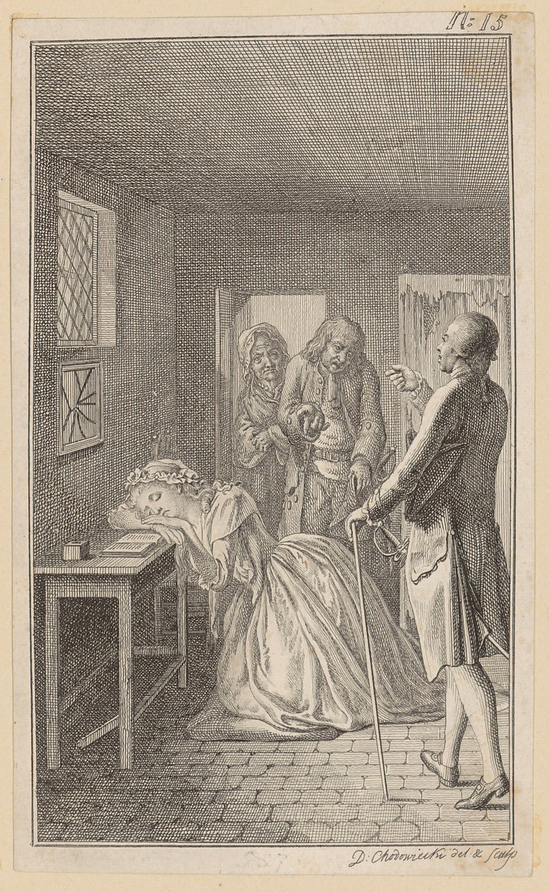 Lors de sa visite à la prison, Belford trouve Clarisse dans la cellule du geôlier Rowland - Daniel Nikolaus Chodowiecki