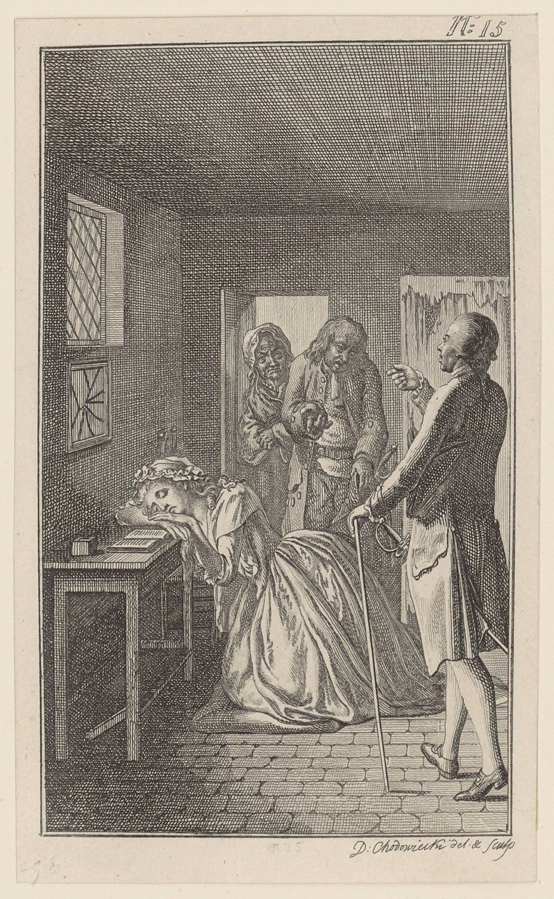 Lors de sa visite à la prison, Belford trouve Clarisse dans la cellule du geôlier Rowland - Daniel Nikolaus Chodowiecki