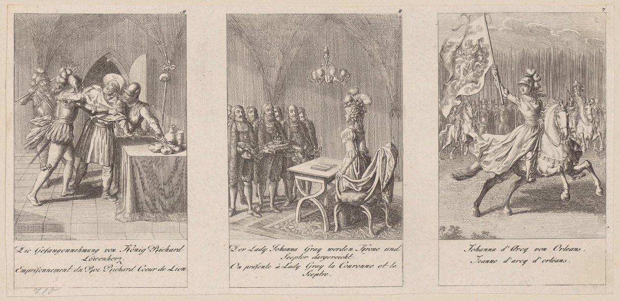 Pages 7 à 9 de la série « Histoire du Moyen Âge » - Daniel Nikolaus Chodowiecki