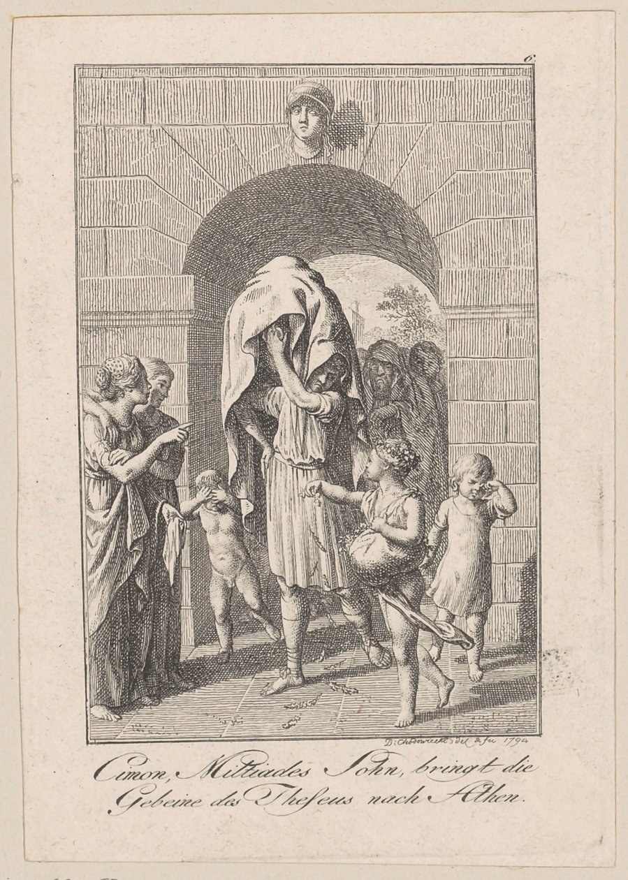 Cimon, fils de Miltiade, apporte les restes de Thésée à Athènes, planche 6 pour le « Thésée » de Becker - Daniel Nikolaus Chodowiecki