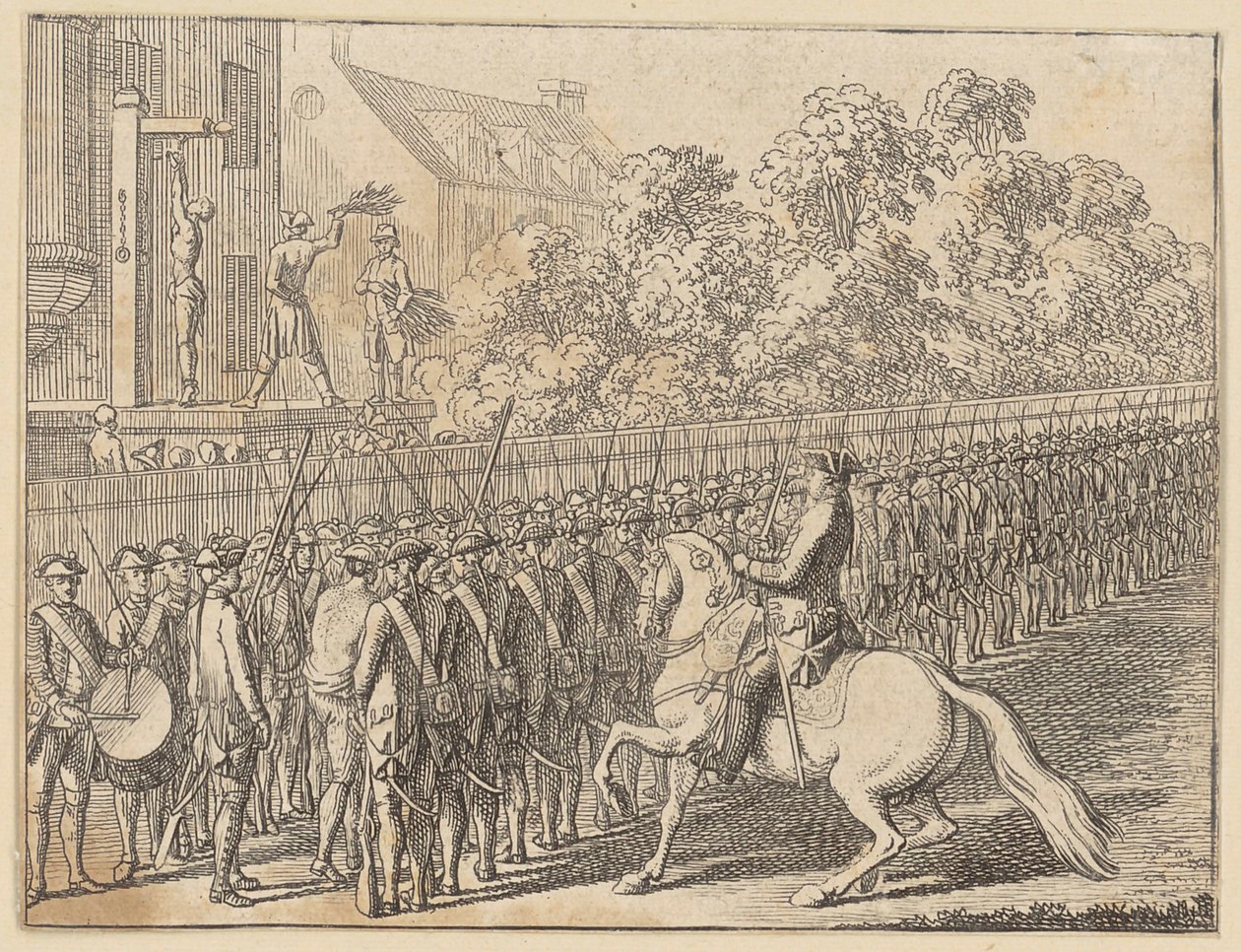 Honnête passage à travers les rangs et malhonnête flagellation - Daniel Nikolaus Chodowiecki