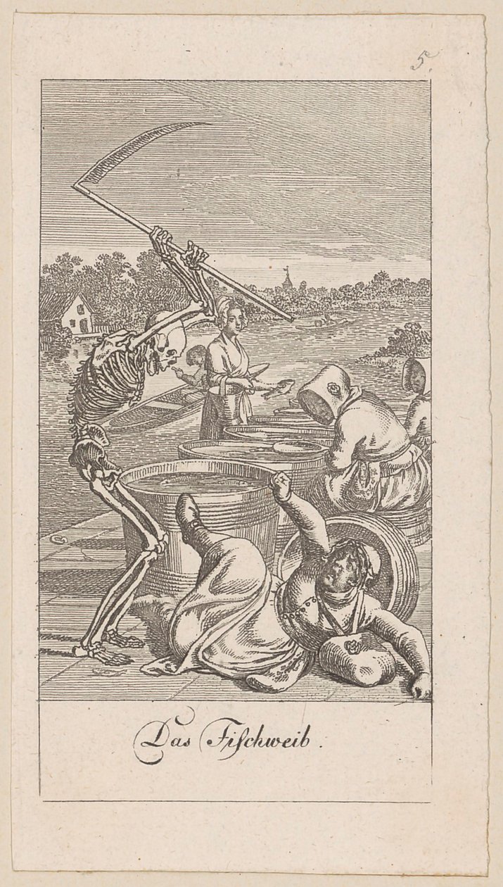 Marchande de poisson, planche 5 de la série « La danse macabre » - Daniel Nikolaus Chodowiecki