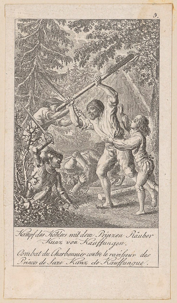 Le combat du charbonnier avec le voleur princier, planche 5 de la série «Histoire ancienne, médiévale et moderne» - Daniel Nikolaus Chodowiecki