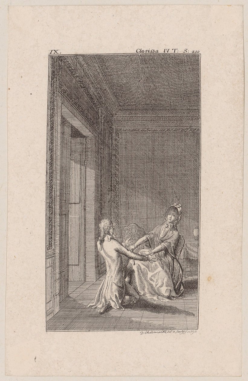 Lovelace assaille Clarisse de ses demandes en mariage - Daniel Nikolaus Chodowiecki