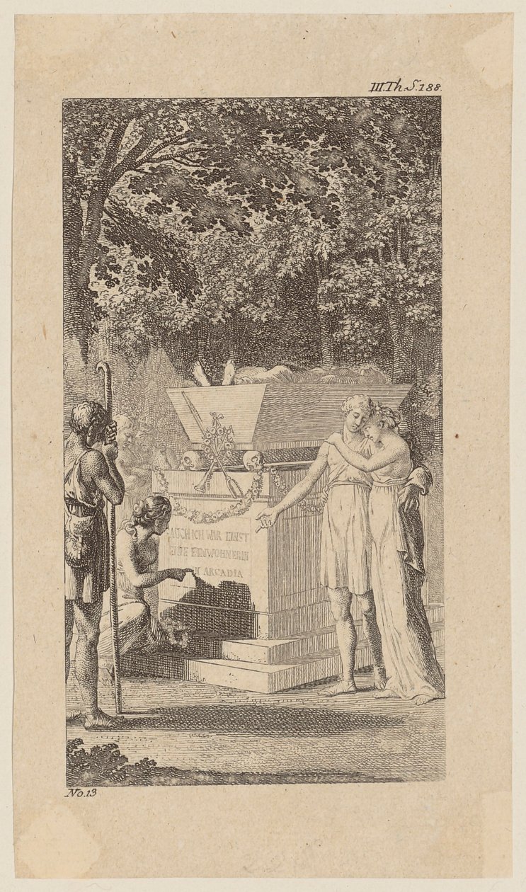 Mlle Bruce avec son amie devant une tombe, feuille 12 tirée de « Vie, remarques et opinions de Johann Bunkel » - Daniel Nikolaus Chodowiecki