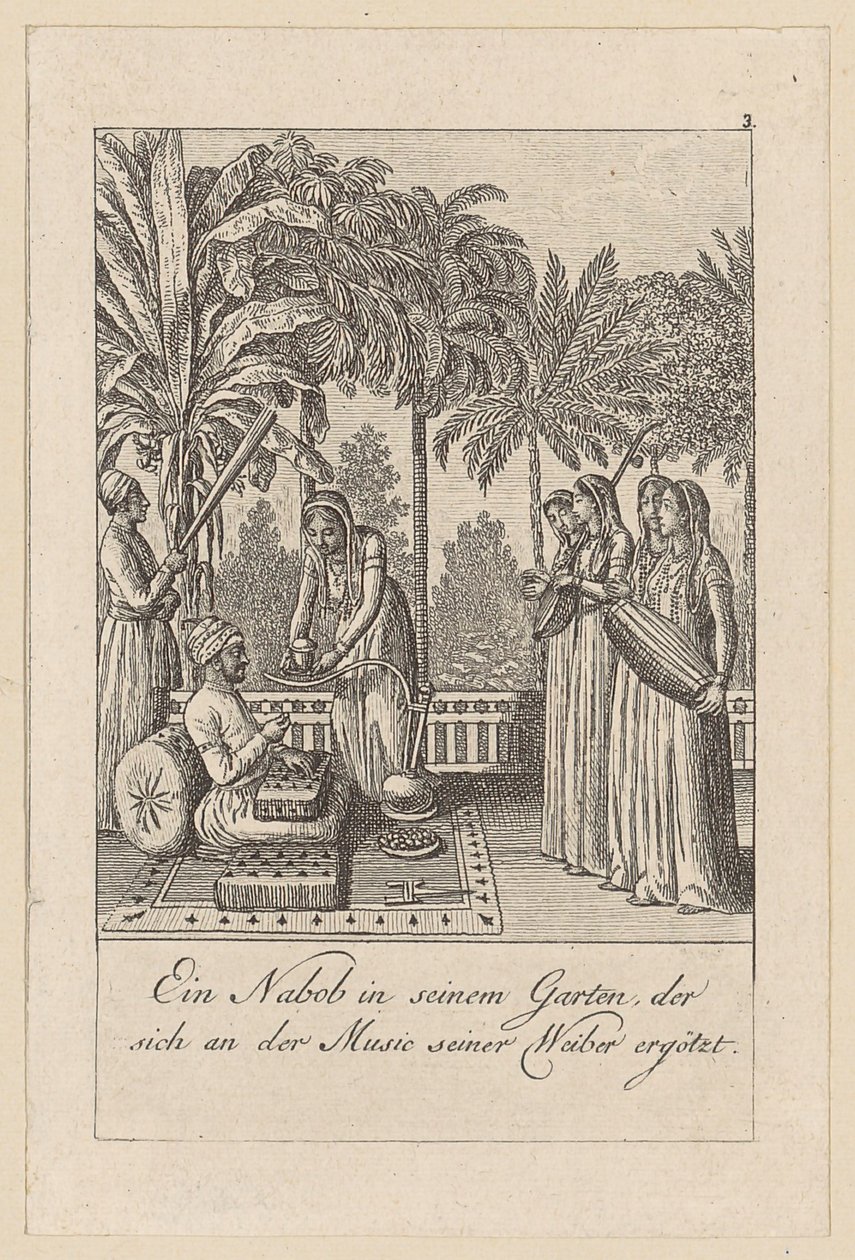 Nabab dans son jardin, planche 3 de la série «Usages des Indes orientales» - Daniel Nikolaus Chodowiecki
