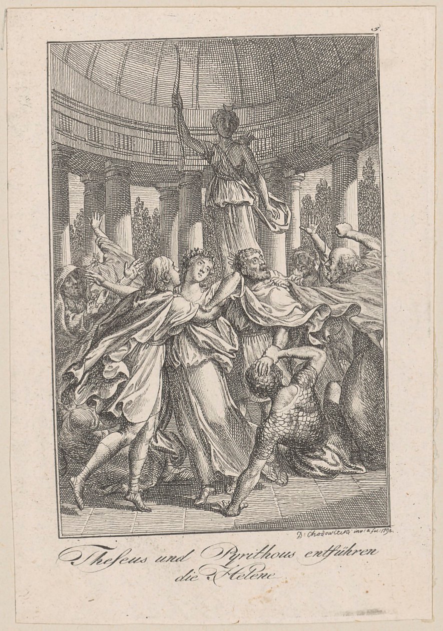 Thésée et Pirithoüs enlèvent Hélène, planche 5 du « Thésée » de Becker - Daniel Nikolaus Chodowiecki