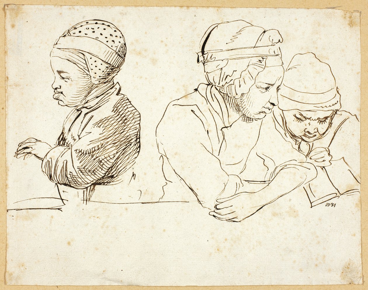 Trois enfants (recto); Esquisses de tête, yeux, lèvres et fleurs (verso) - Daniel Nikolaus Chodowiecki