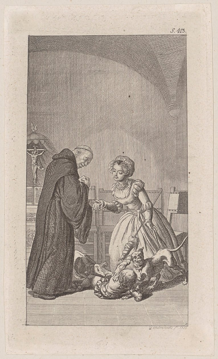 Gravure sur cuivre illustrant « Le frère gris » - Daniel Nikolaus Chodowiecki
