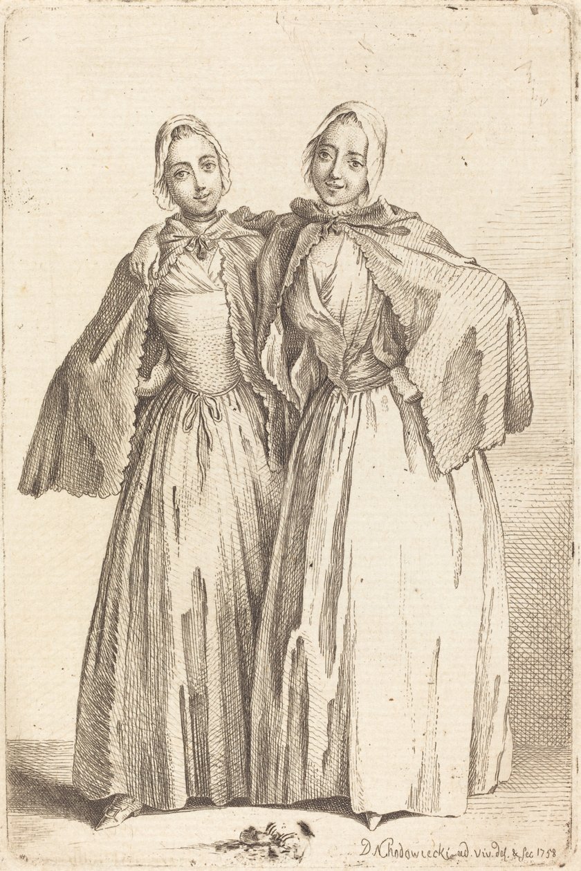 Deux dames debout (Demoiselles Quantin) - Daniel Nikolaus Chodowiecki
