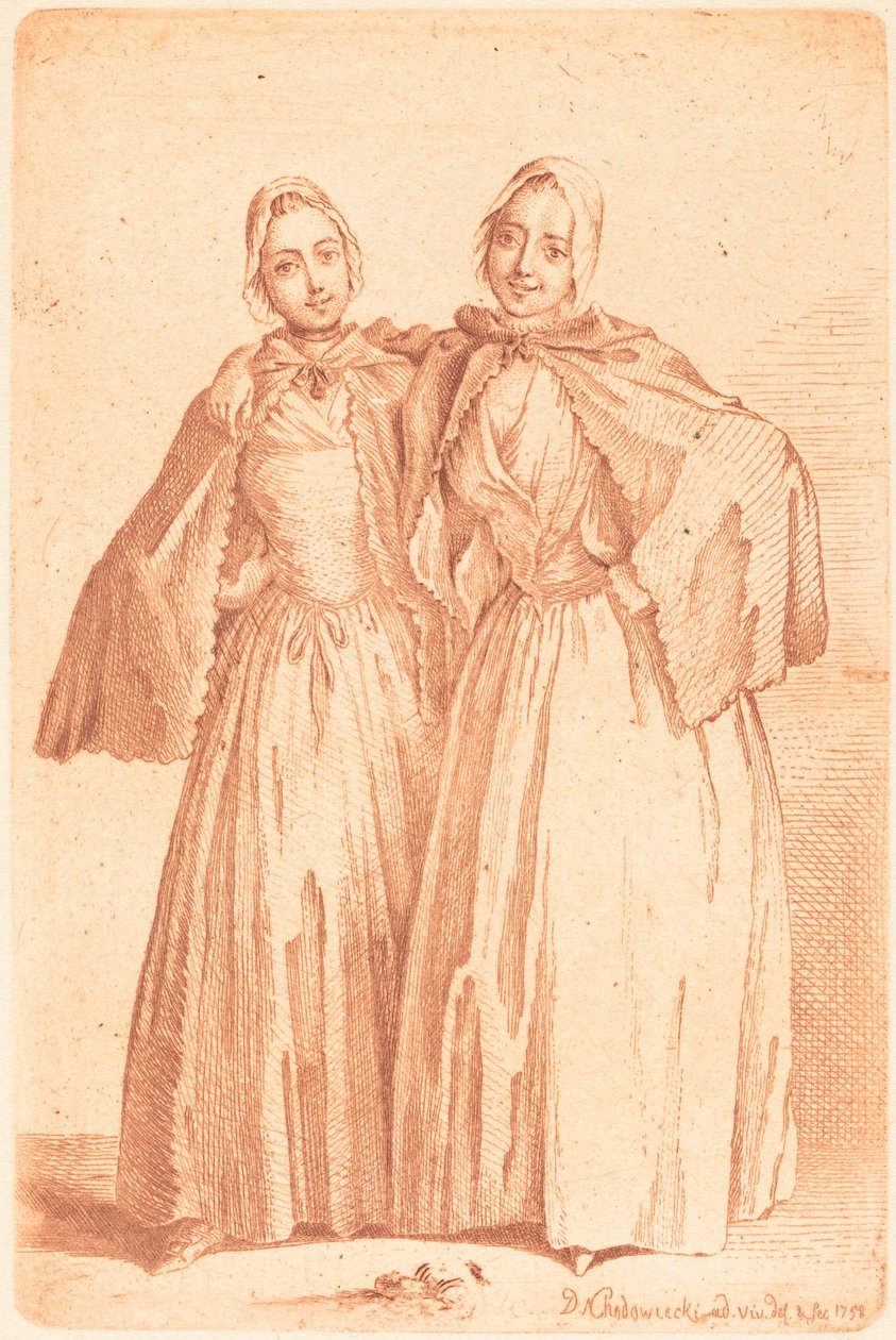Zwei stehende Damen (Demoiselles Quantin) - Daniel Nikolaus Chodowiecki
