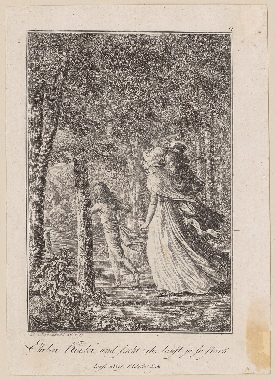 Walter, Luise et Karl rencontrent dans la forêt une barque qui accoste - Daniel Nikolaus Chodowiecki
