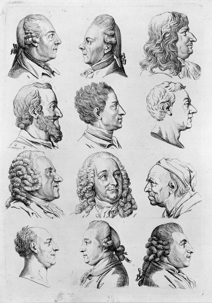 Douze têtes de personnages célèbres non nommés. Pour Lavater : Fragments physiognomoniques - Daniel Nikolaus Chodowiecki