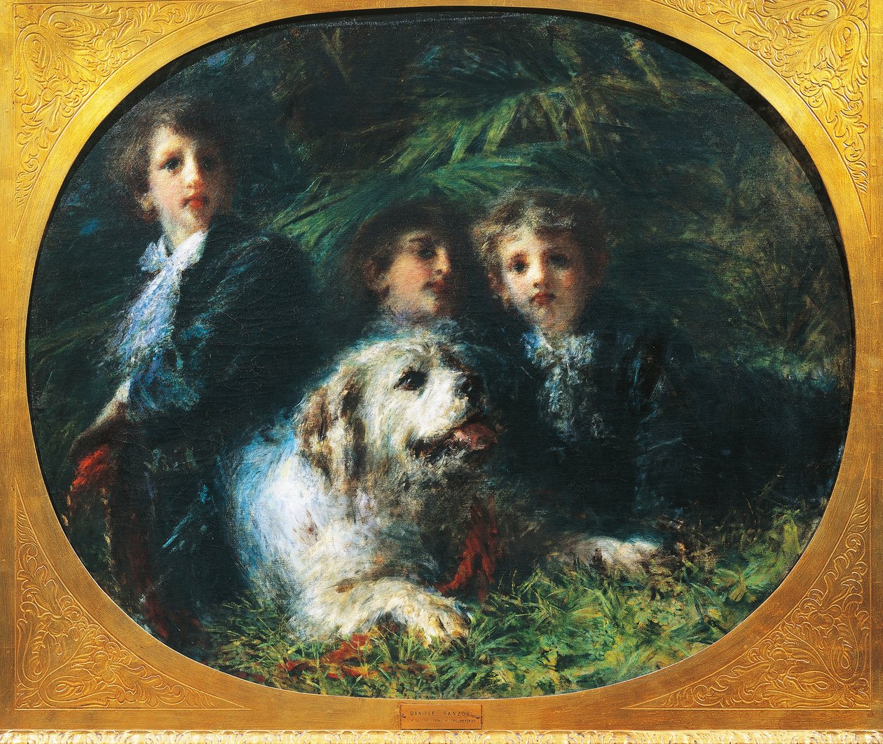 Les garçons Troubetzkoy avec un chien, par Daniele Ranzoni - Danielle Ranzoni
