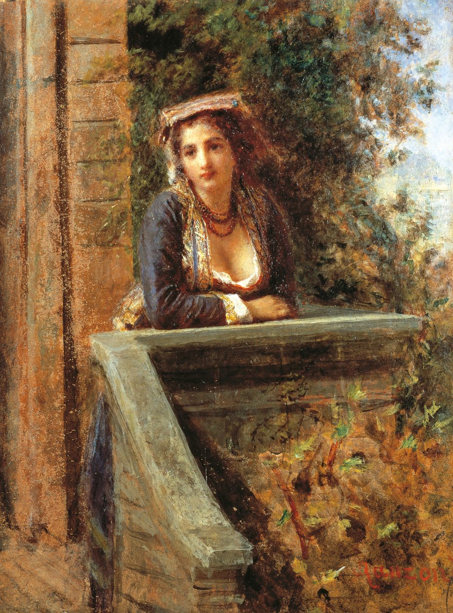 Jeune fille à la fenêtre ou jeune femme au balcon - Danielle Ranzoni