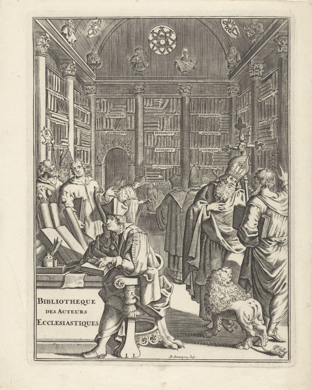 Intérieur de bibliothèque avec des ecclésiastiques - Daniël met de Penningen