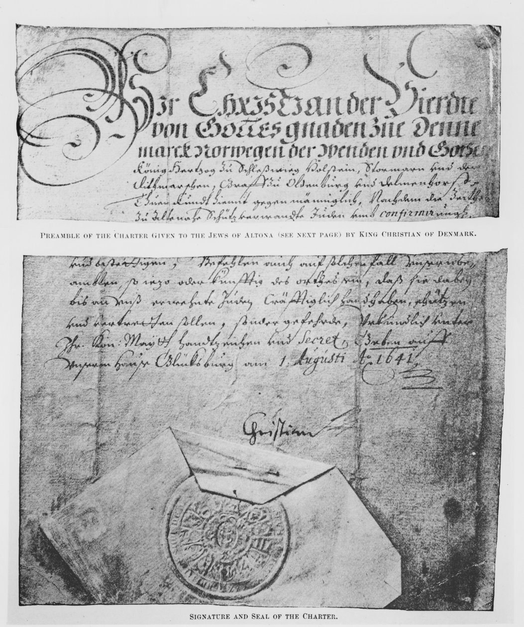 Préambule, signature et sceau de la Charte donnée aux Juifs d