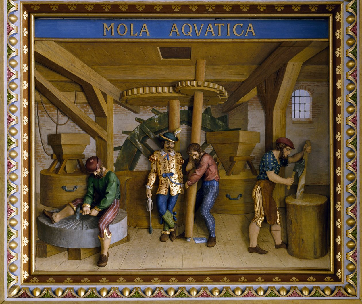 Construction de la roue de meulage aquatique, plafond de la salle des chevaliers - Danish School