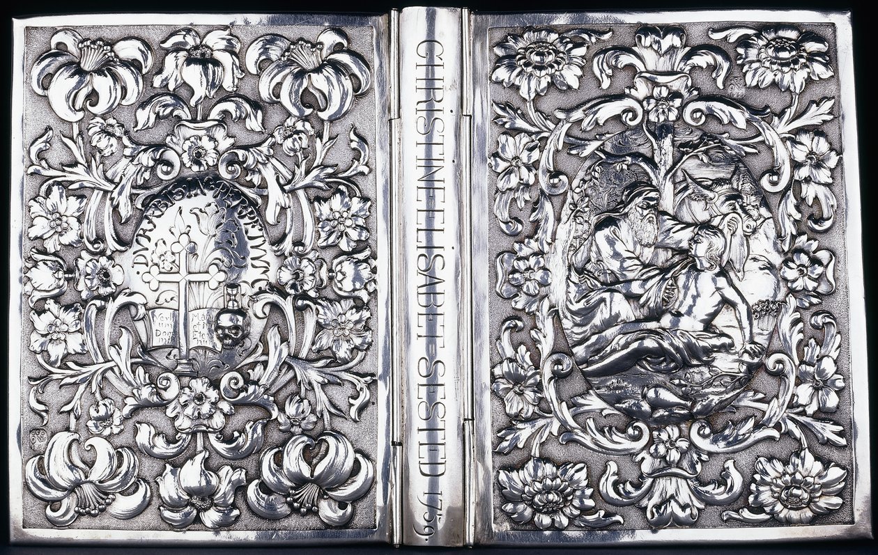 Couverture de livre avec feuillage et image du Bon Samaritain - Danish School