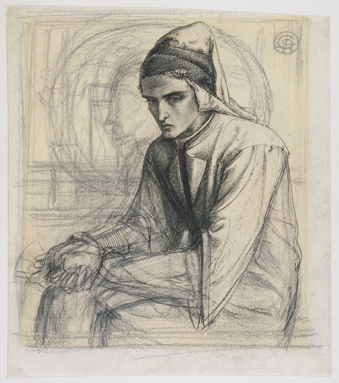 Dante en méditation tenant une grenade, vers 1852 - Dante Gabriel Charles Rossetti